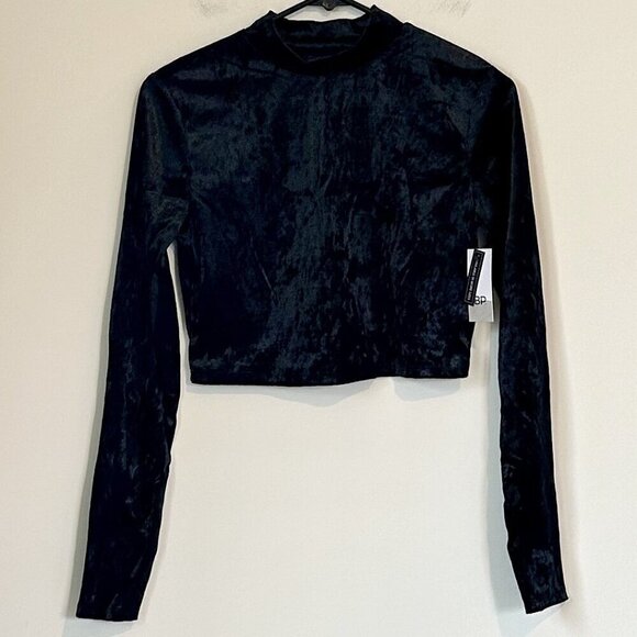 NWT BP by Nordstrom Mock Neck Velvet Long Sleeve Crop Top - M - Picture 2 of 6